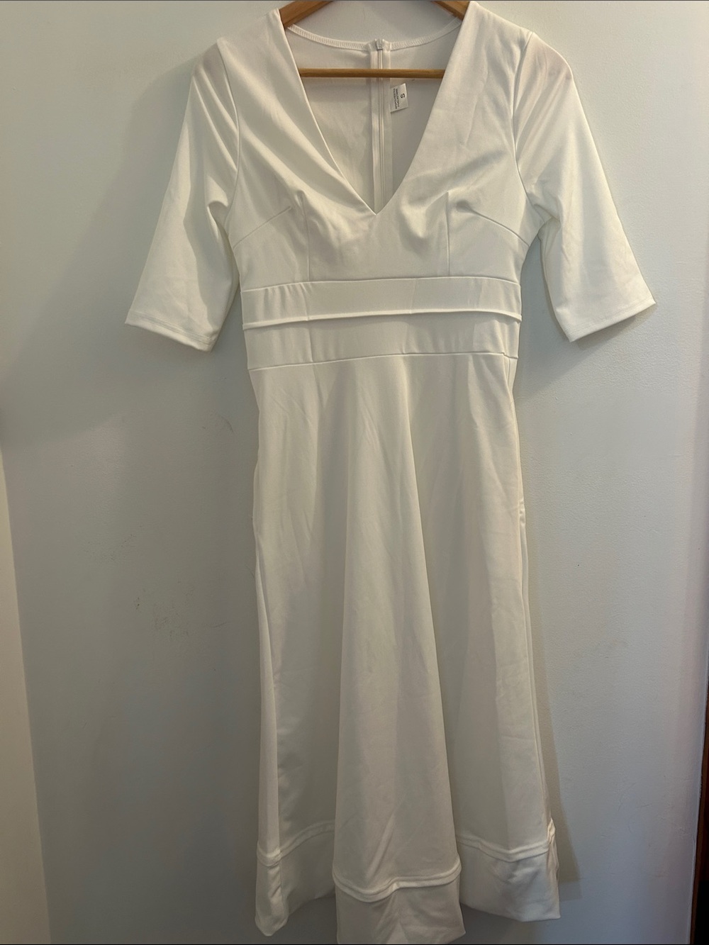 White V-Neck Midi Dress - Elegant Feminine Fit